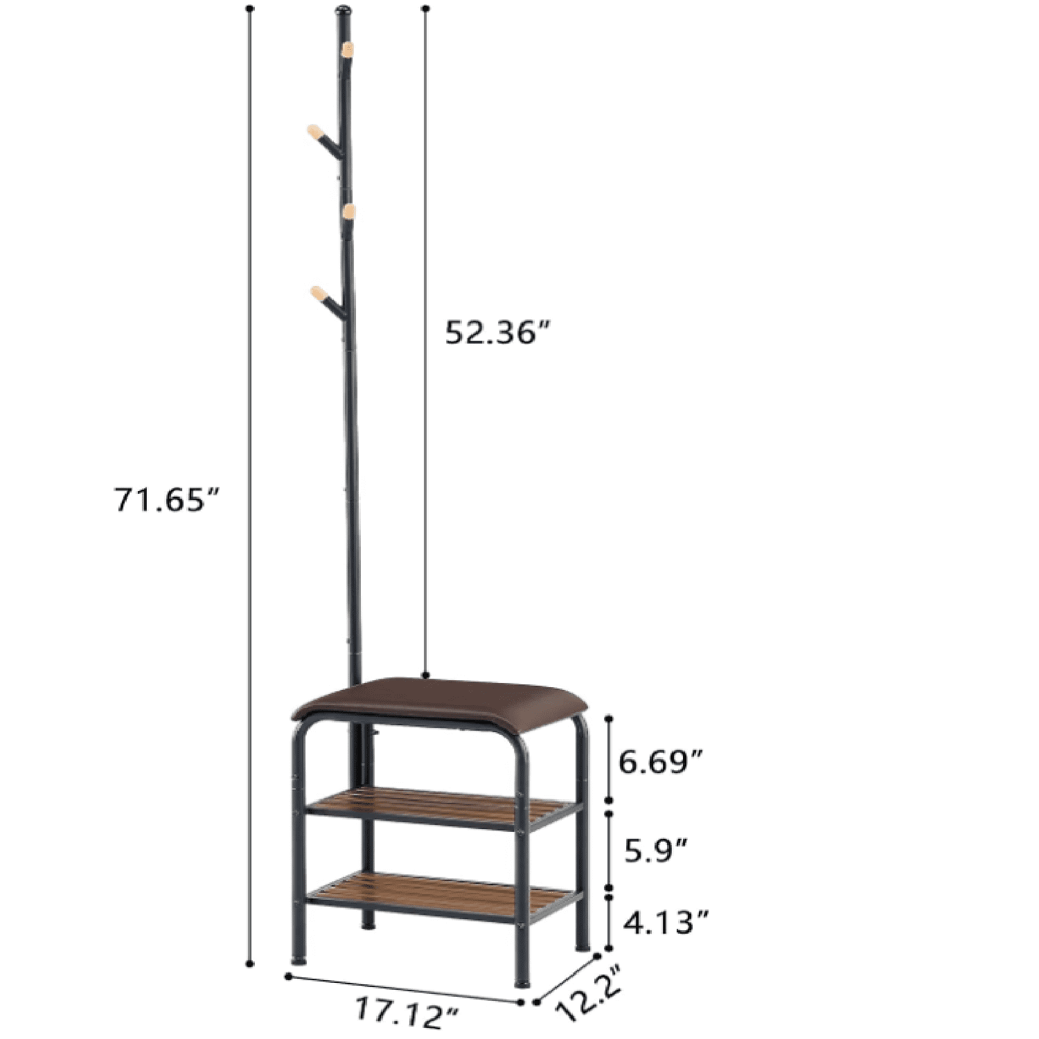 Coat Rack Stand Shoe Bench - 3 in 1 Coat Hall Tree with Shoe Storage With Benches Small Metal Shoes Shelf for Entryway Living Room Bedroom Hallway