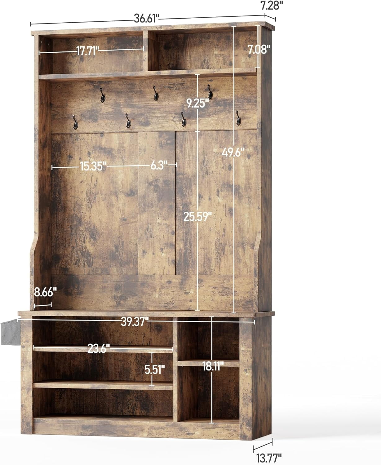 Entryway Hall Tree with  and Storage, 3-in-1 Hall Tree with Coat Rack, Adjustable Shoe , 2-Tier top Storage, for Hallway, Entryway, Bedroom, Rustic Brown