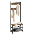 3-in-1 Hall Tree Coat Rack Shoe Bench with 9 Hooks and Storage Shelf, Industrial Entryway Storage Shelf Bench, Easy Assembly, Rustic Brown