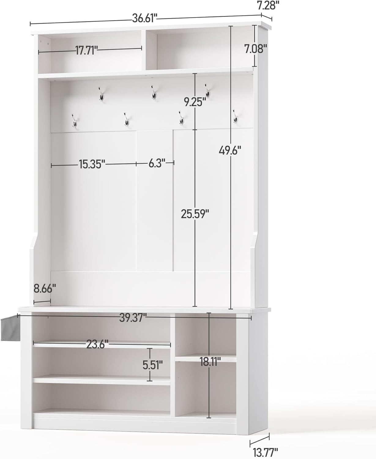Hall Tree with  and Shoe Storage - 3-in-1 Entryway Organizer with Adjustable Shelf for Coats and Hats