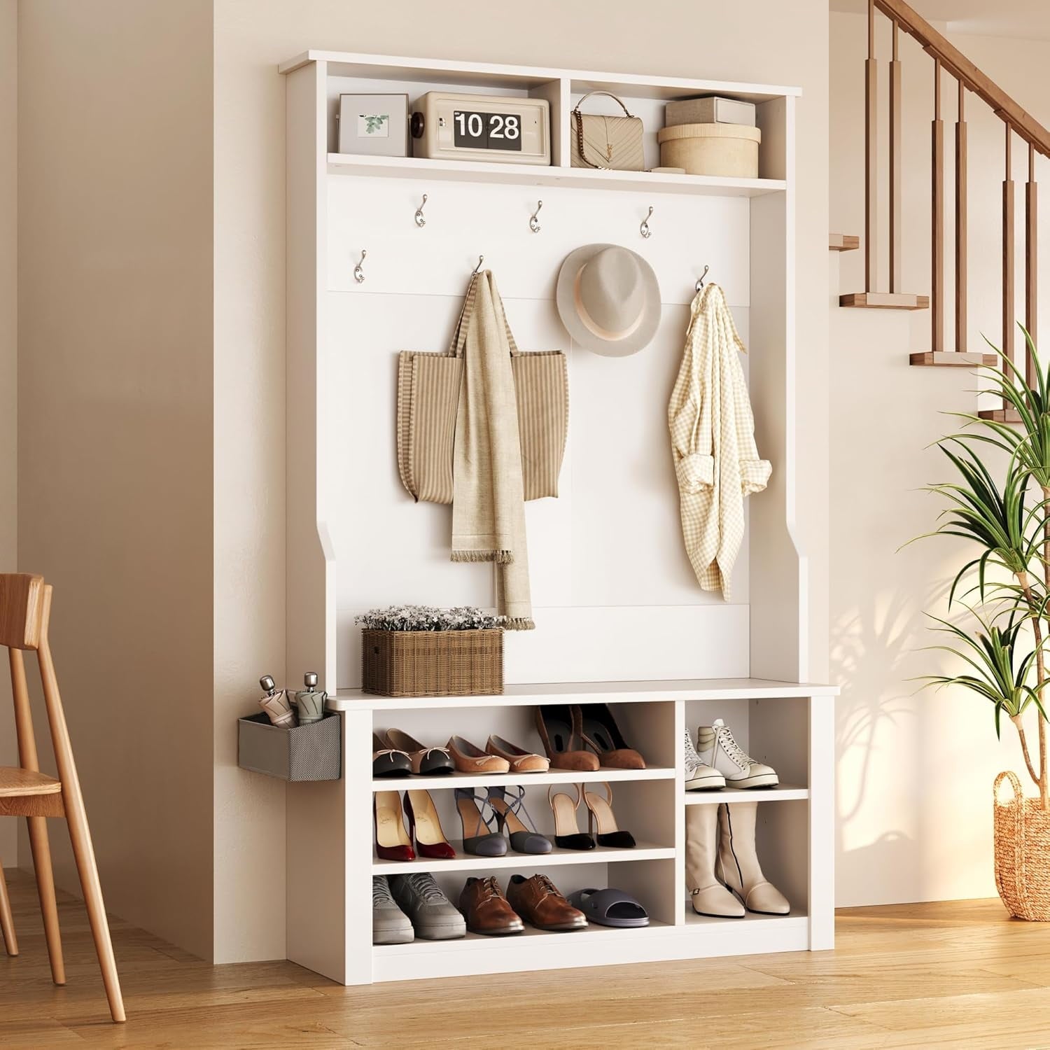 Hall Tree with  and Shoe Storage - 3-in-1 Entryway Organizer with Adjustable Shelf for Coats and Hats