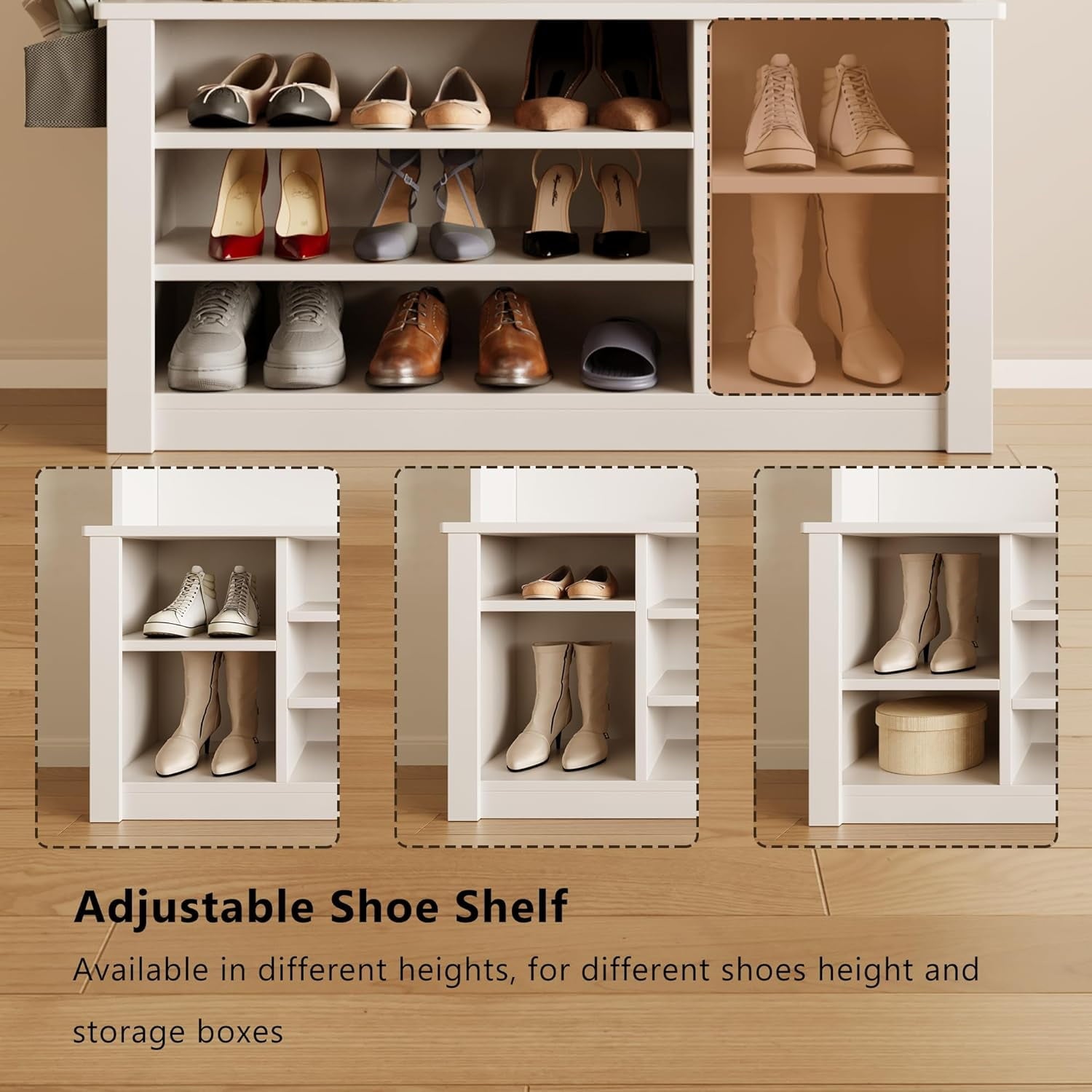 Hall Tree with  and Shoe Storage - 3-in-1 Entryway Organizer with Adjustable Shelf for Coats and Hats