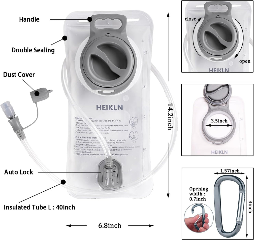 Hydration Bladder 2L-3L,Leak Proof Water Reservoir, BPA Free Military Water Storage Bladder Bag Hydration Pack Replacement Easy Clean for Bicycling Hiking Camping Hunting Running