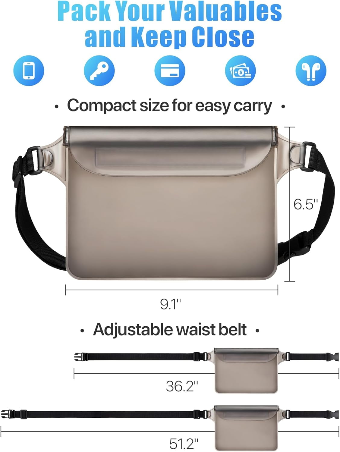 Waterproof Fanny Pack - Waterproof Phone Pouch with Waist Strap - Cruise Essentials 2025 Must Haves Waterproof Pouch Dry Bag Keep Phone Valuables Safe for Beach Kayaking Boating Fishing