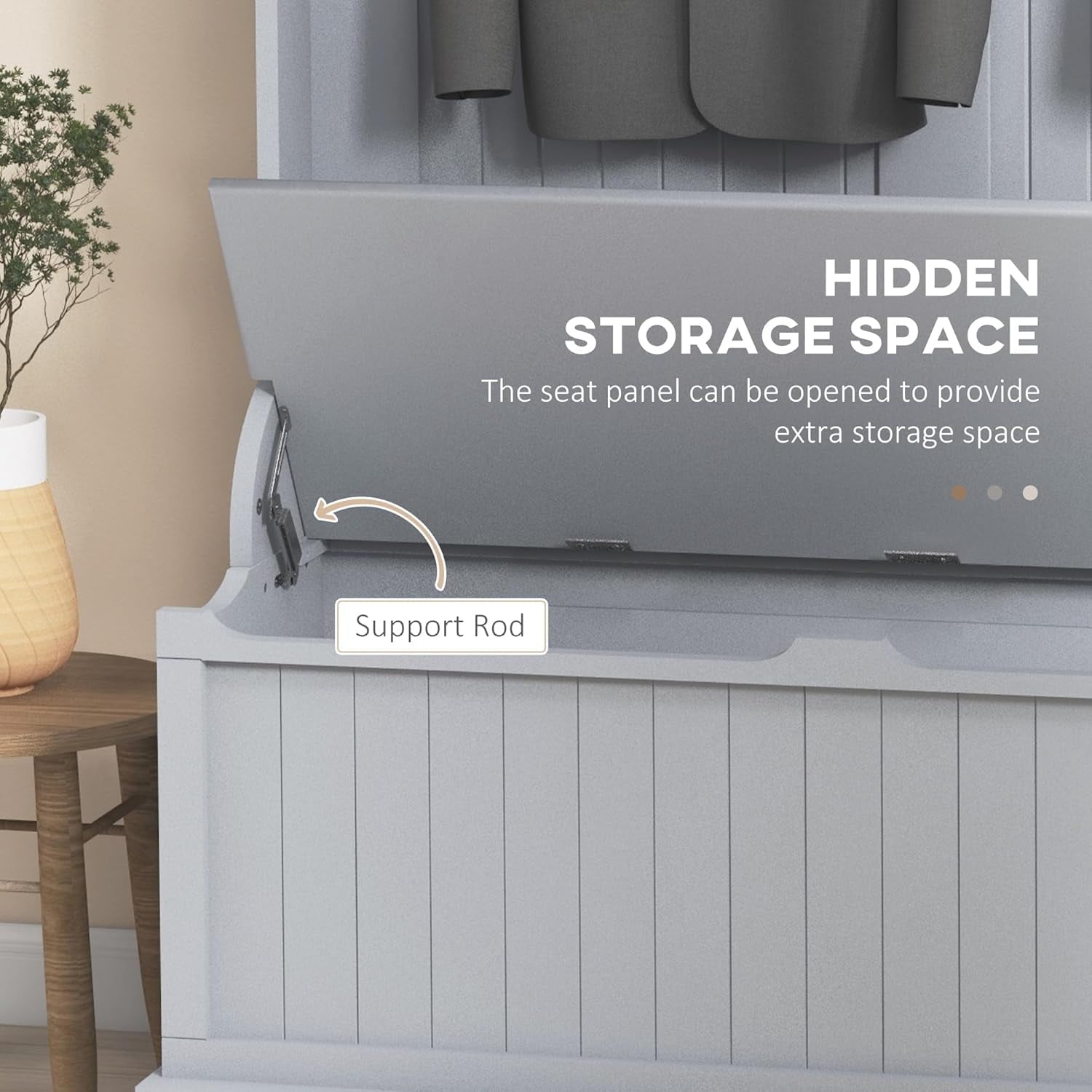 Hall Tree with  and Shoe Storage, 3-In-1 Entryway  with Coat Rack, 5 Hooks and Flip Top Storage Compartment, Gray